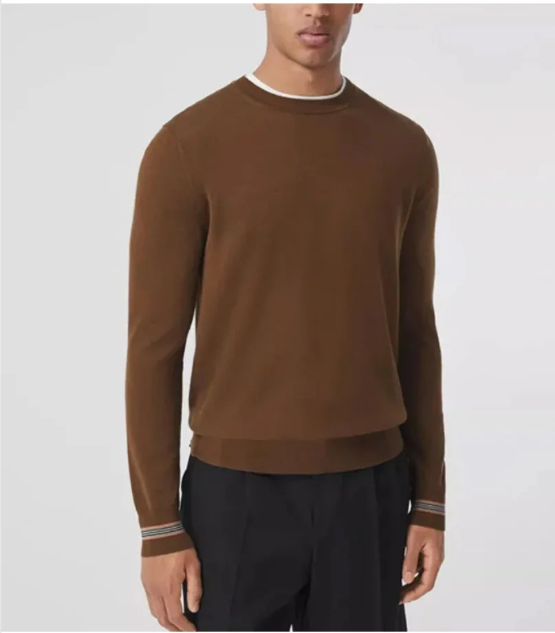 BURBERRY Icon Stripe Trim Wool Sweater
