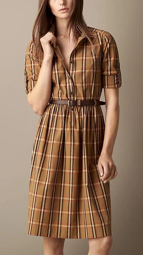 Burberry Check Cotton Dress with Leather Belt