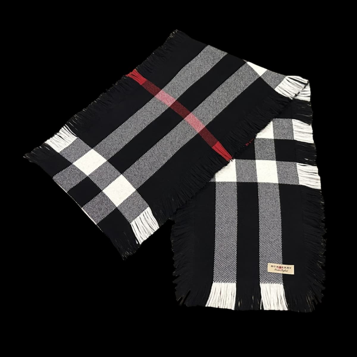 Black & White Plaid Fringe Long Scarf