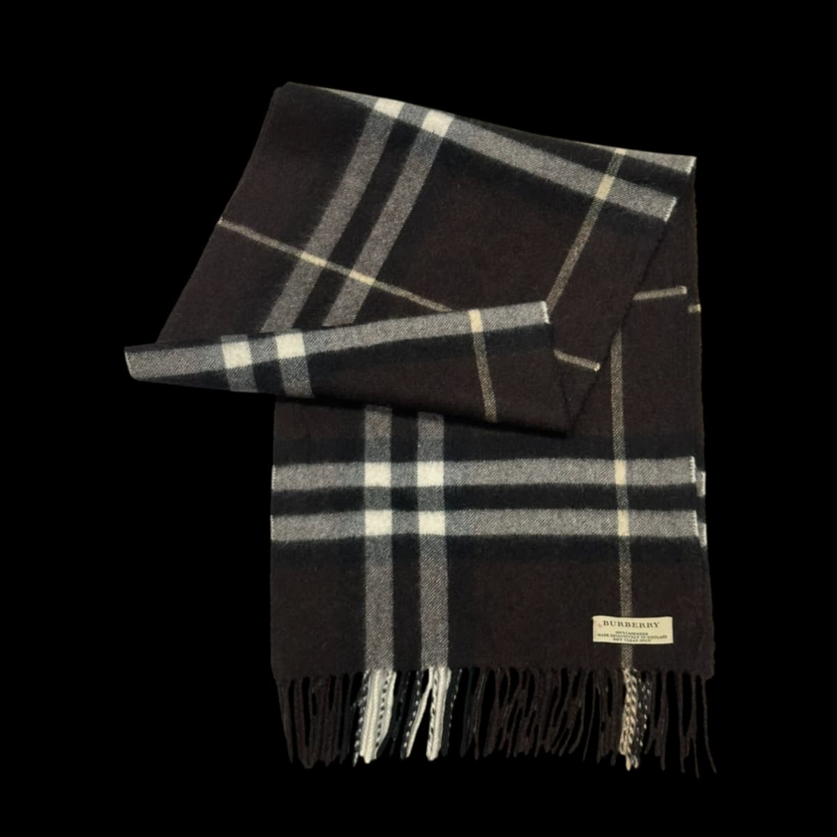 Dark Brown Cashmere Check Scarf