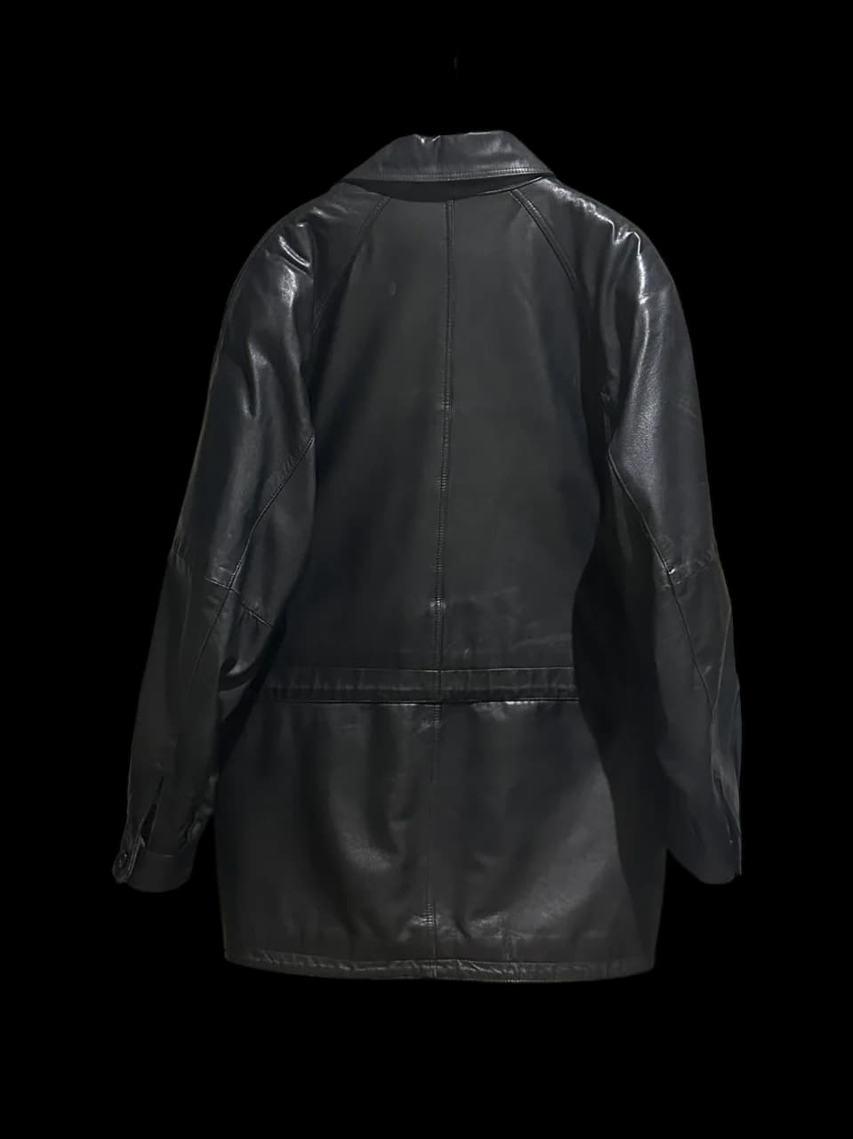 Mid-Length Black Genuine Leather Coat — thumbnail 3