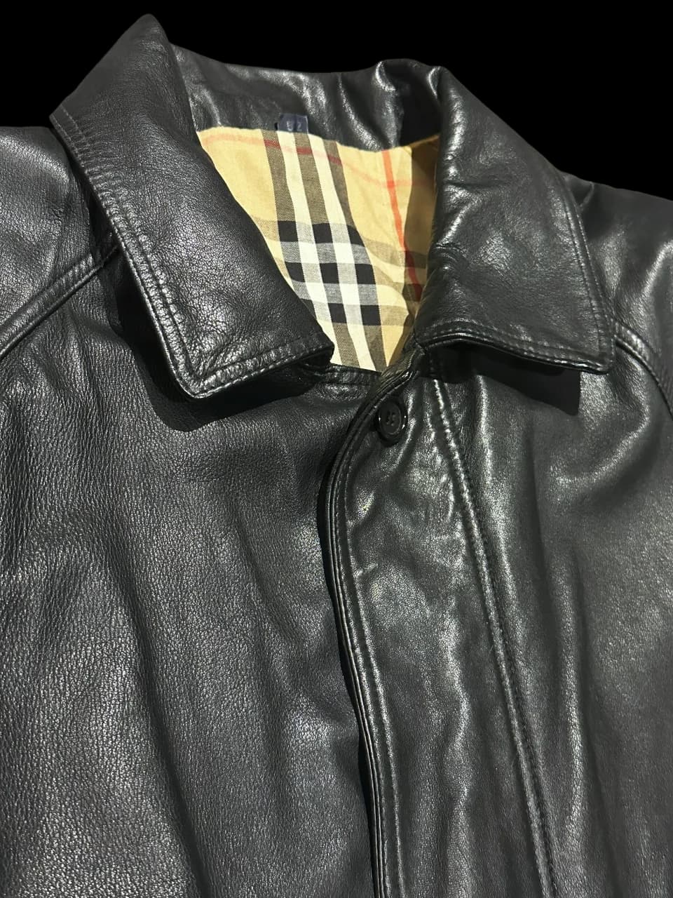Mid-Length Black Genuine Leather Coat — thumbnail 4