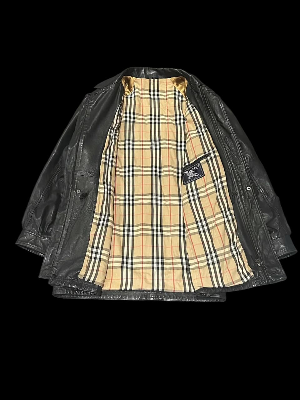 Mid-Length Black Genuine Leather Coat