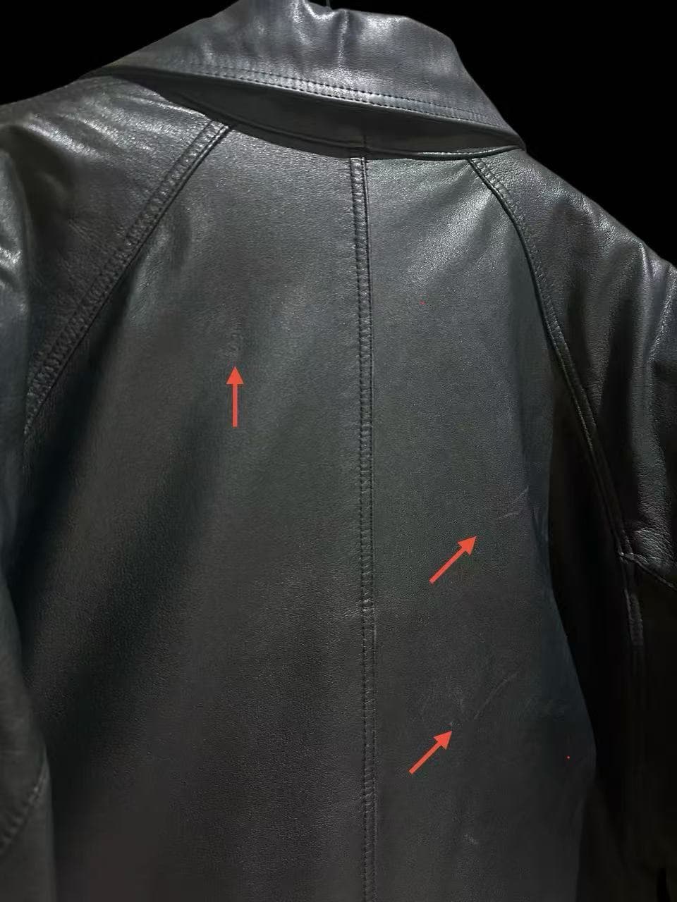 Mid-Length Black Genuine Leather Coat — thumbnail 8