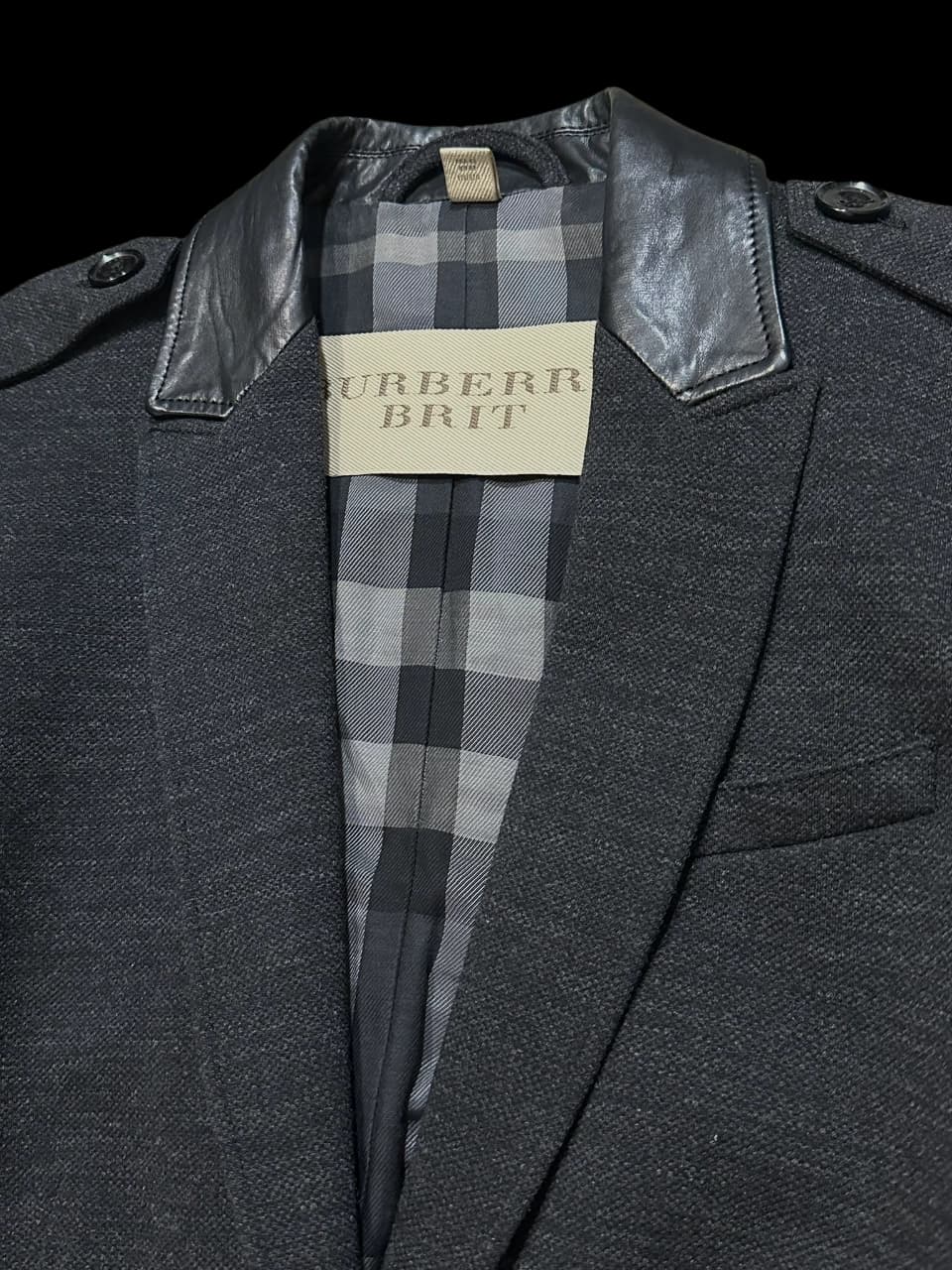 Leather-paneled wool-blend blazer — thumbnail 4
