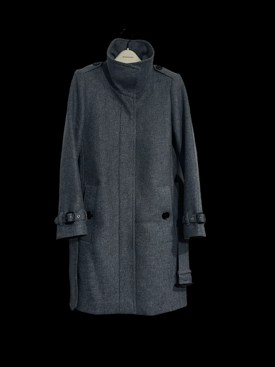 Grey Cashmere And Wool Blend Stand-collar Mid-Length Coat — thumbnail 3