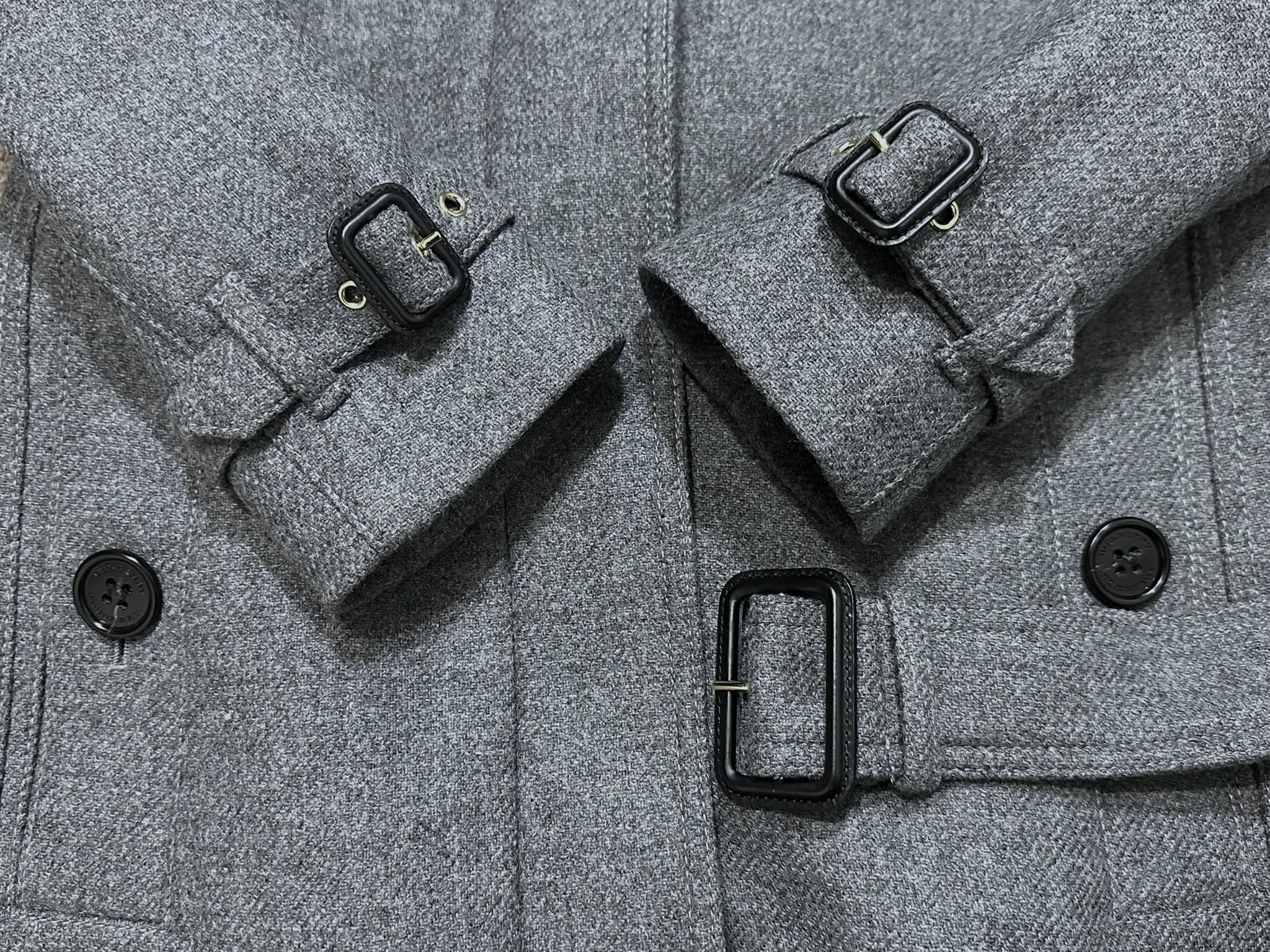 Grey Cashmere And Wool Blend Stand-collar Mid-Length Coat — thumbnail 8