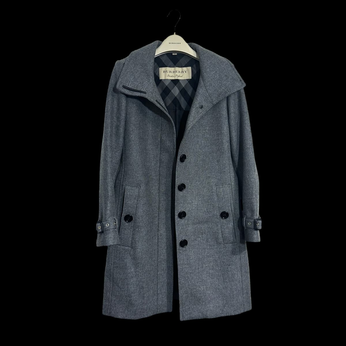 Grey Cashmere And Wool Blend Stand-collar Mid-Length Coat