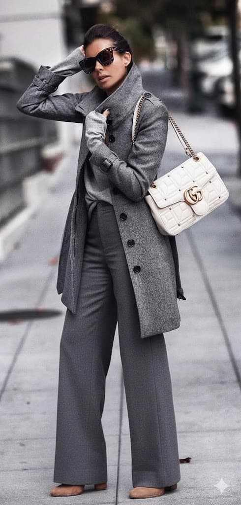 Grey Cashmere And Wool Blend Stand-collar Mid-Length Coat