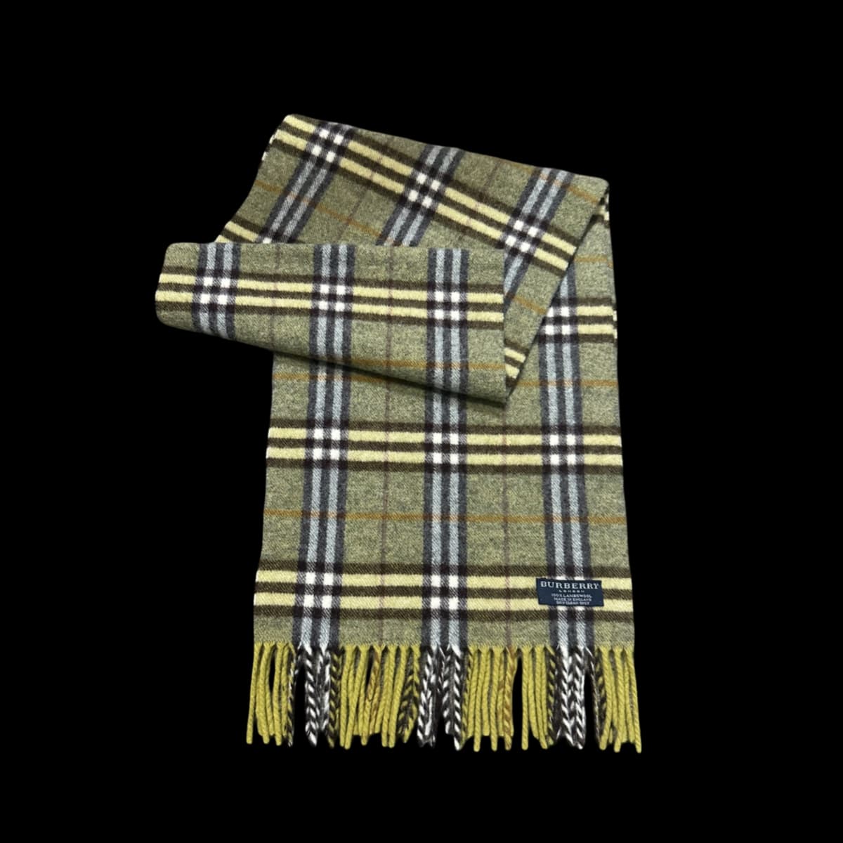 Olive Green Lambswools Check Scarf