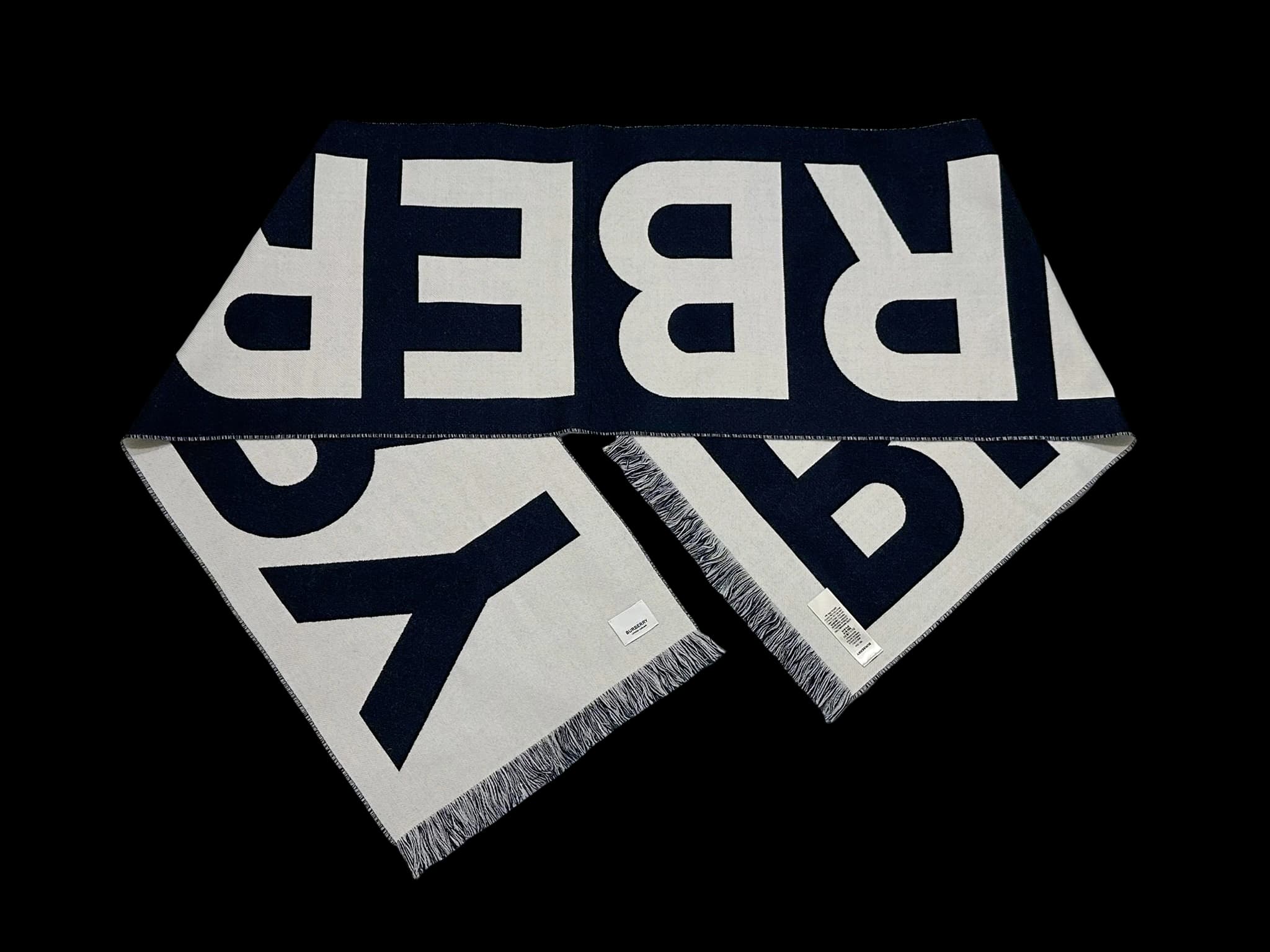 Reversible Burberry Logo Long Wool Scarf