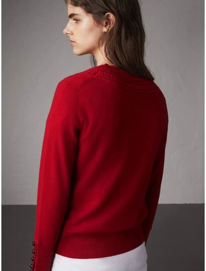 Cable Knit Yoke Cashmere Sweater