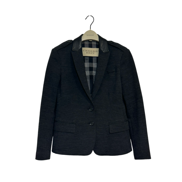 Leather-paneled wool-blend blazer